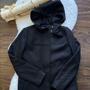 NWT J.Crew Melton Wool Coat with Hood Black size 0 B4906